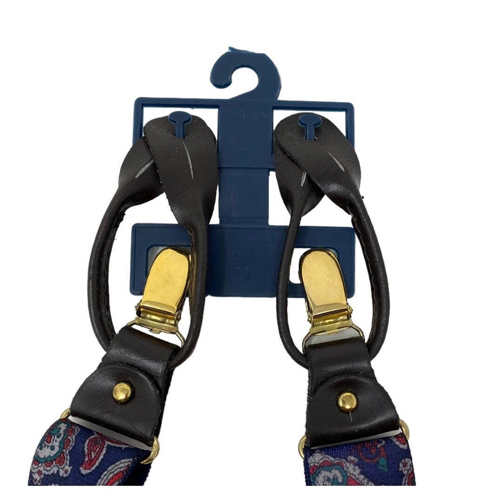 VTG Pelican Blue & Red Paisley Convertible Suspenders Braces Button Attach NWT - Picture 3 of 10